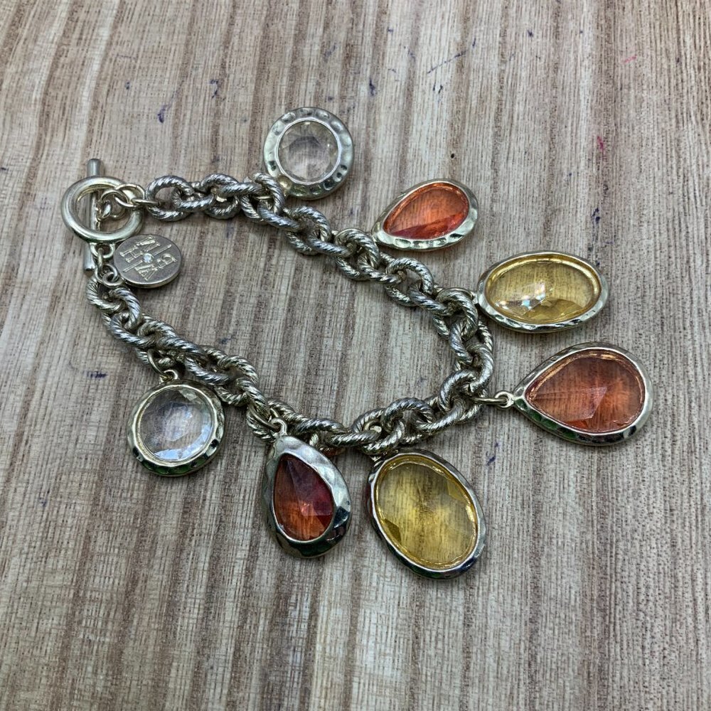 WHBM Gold Tone Orange, Yellow Faceted Dangle Bracelet - Picture 2 of 5